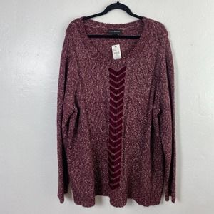Lane Bryant Knit Sweater Women Size 26/28 Velvet Detail Maroon New
